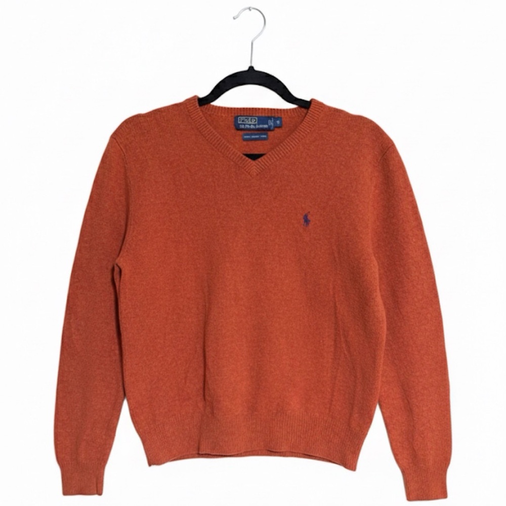 Ralph Lauren Women's V-Neck Sweater 100% Lambs Wool in Orange